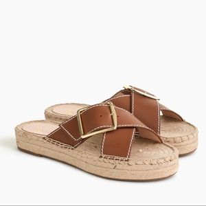 J. Crew Leather Cross-strap Espadrilles with Buckle in Brown L5492